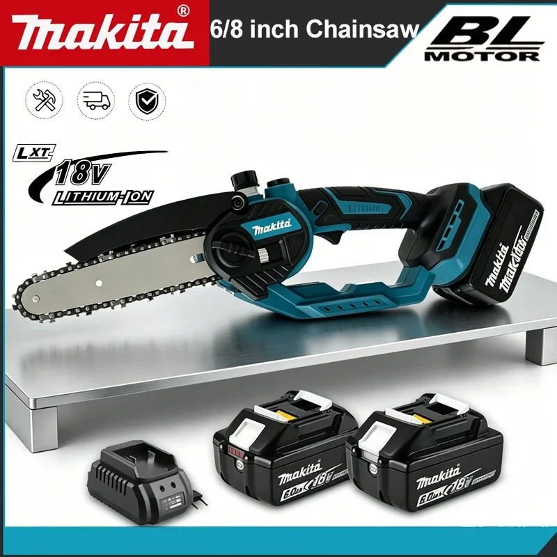 Portable Makita Mini Electric Chain Saw 6/8 Inch Household Wood Cutter Pruning Tool Built in LED Work Light Support 18/21V