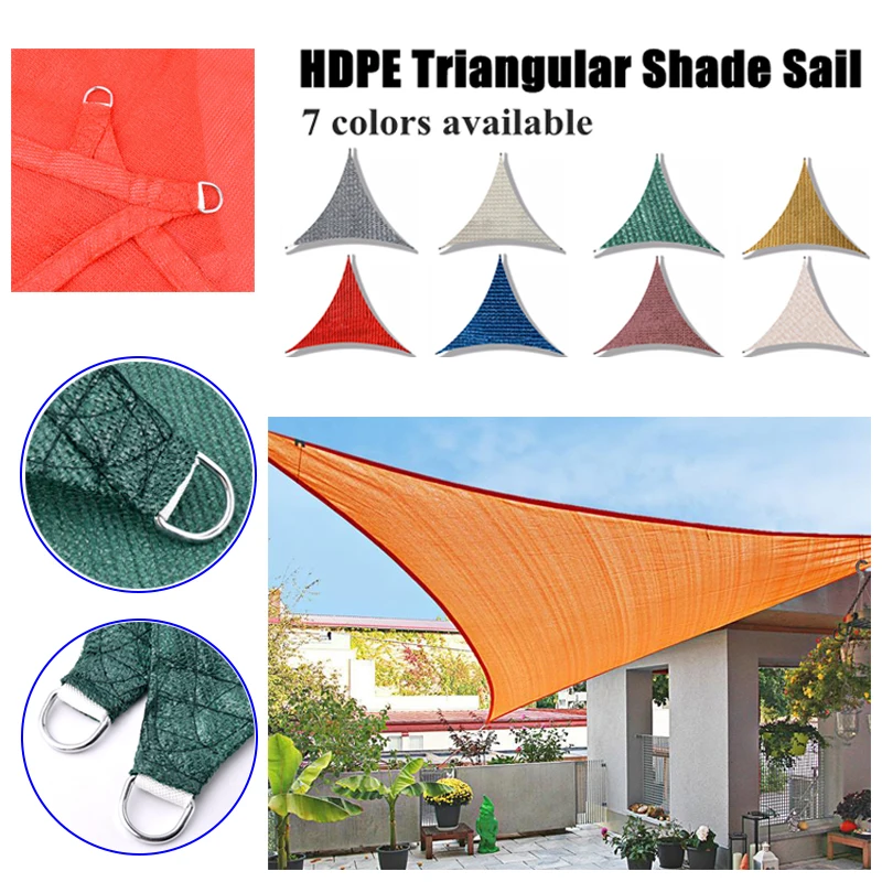 

HDPE Anti-UV Triangular Sunshade Sail 7 Colors To Choose From Outdoor Awning Garden Patio Shading Cloth Swimming Pool Sunblock