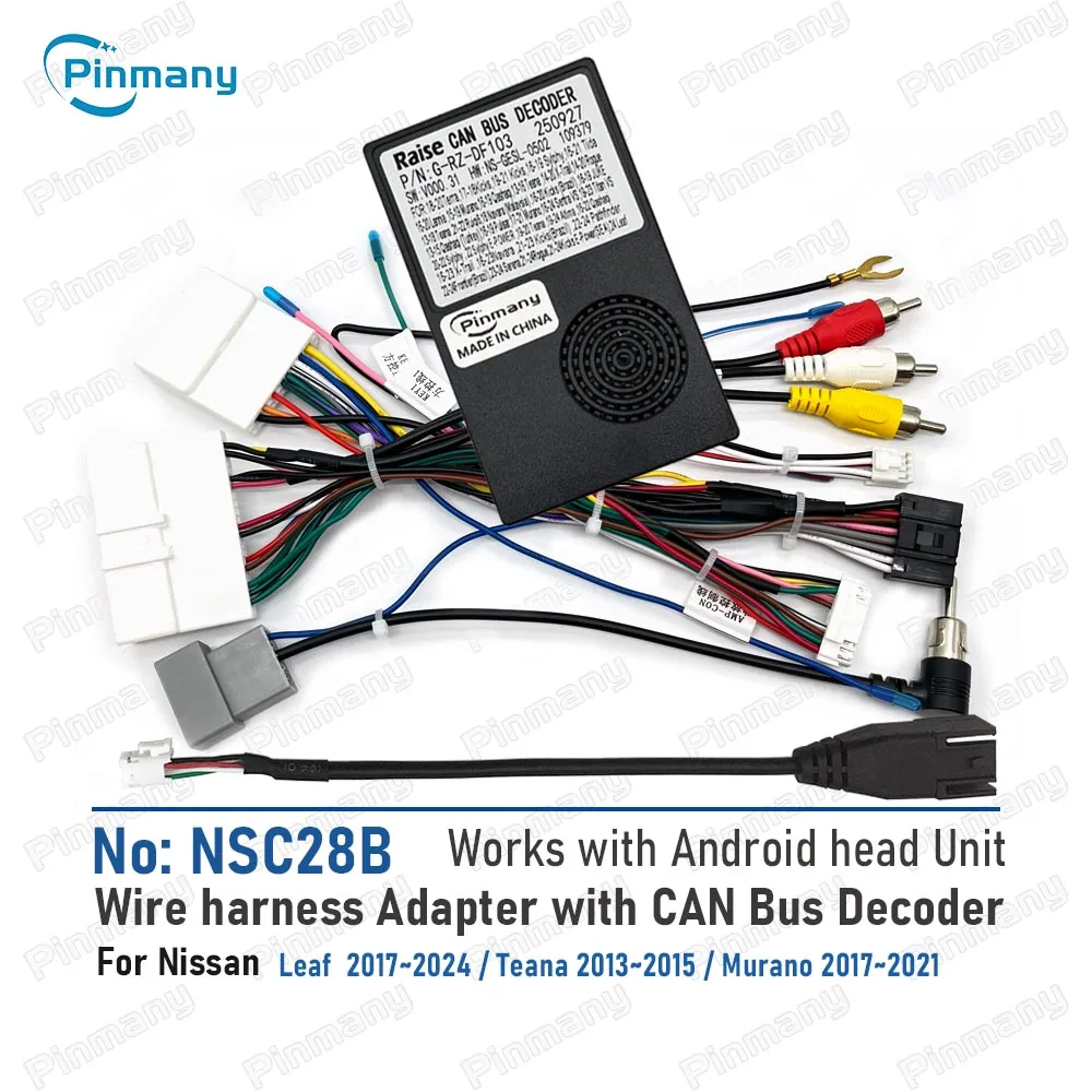 Pinmany NSC28 Car Radio Cable Wiring Harness Adapter with CAN BUS Decoder for Nissan Leaf Teana Murano
