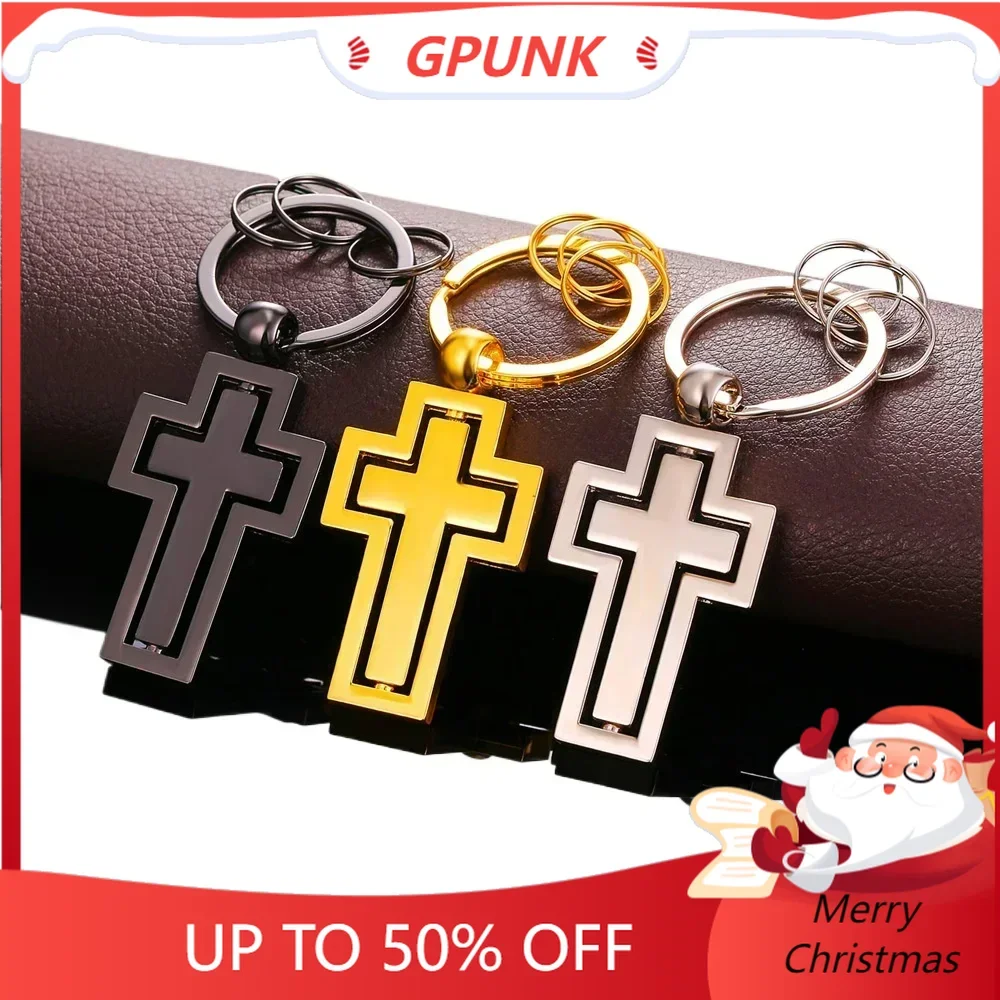 Fashion  Double Row Cross Keychain for Men Women Stainless Steel Keychain Accessaries Father Day Birthday Party Gifts