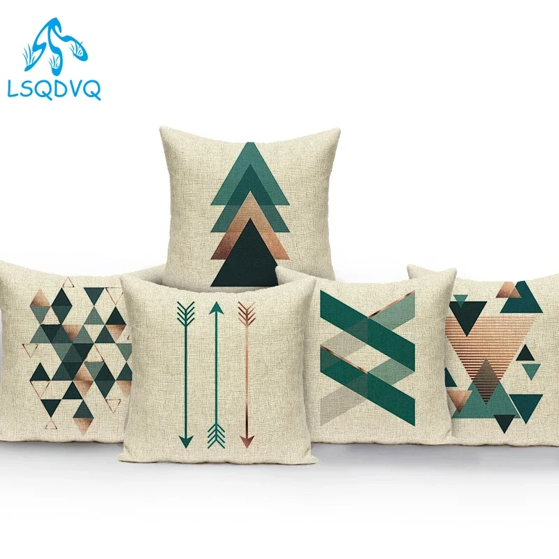 Nordic Style Green Geometric Mountain Arrow Blue Deer Pillow Cover Case Decoratives Polyester Sofa Home Cushion Cover