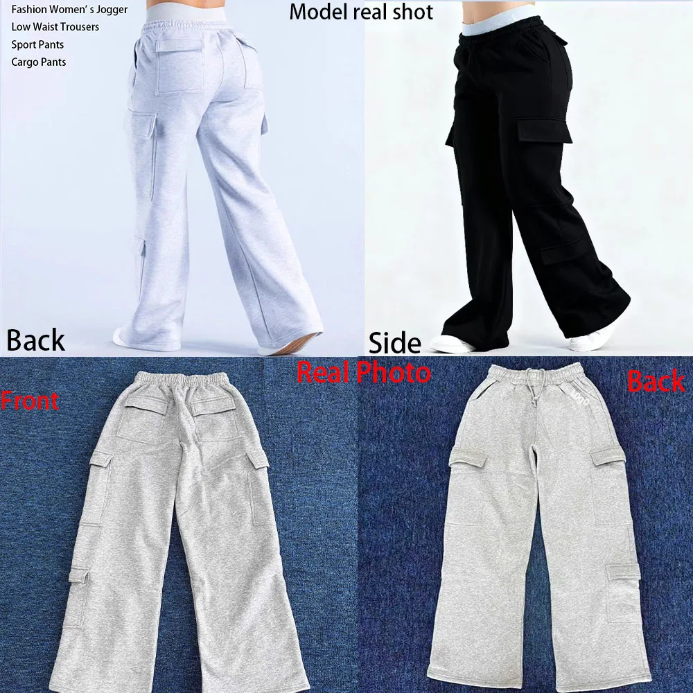 

Женские прямые брюки для бега, модные спортивные брюки, брюки-карго с несколькими карманами, женские свободные широкие брюки с низкой талией
