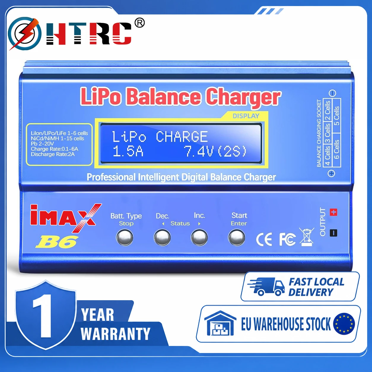 HTRC iMAX B6 80W Digitales RC-Batterieladegerät für Lipo NiMh Li-ion NiCd Batterien 15V 6A Adapter Balancer-Ladegerät Entladegerät