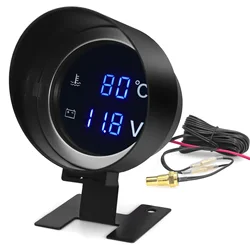 AD 2 in 1 12V 24V Round Led Digital Car Truck Water Temp Gauge Temperature Sensor Temperatura Moto Voltmeter Volt Voltage Meter