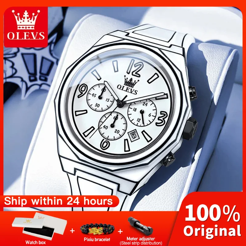 

OLEVS 5622 New Mens Watch Original Fashionable Quartz Watch Waterproof Luminous Manga Style Silicone Strap Reloj Mens Gifts