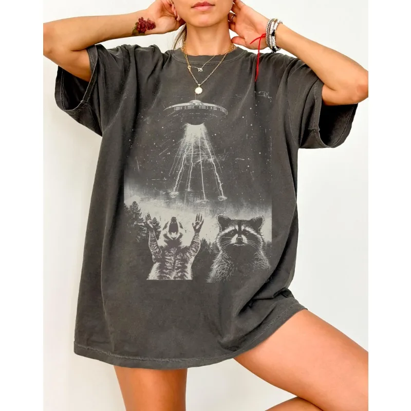 Vintage Raccon UFO Comfort Colors tshirt Funny Raccon Retro shirt Gift Raccoon Oversized tshirtRaccoon Lover tshirt ufo meme tee