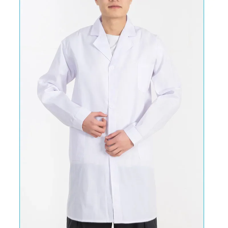 Blouse de laboratoire blanche unisexe à manches longues pour hommes et femmes, col à revers cranté, bouton vers le bas, infirmière médicale, uniforme de médecin, tunique, chemisier, RZ4190