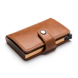 RFID Blocking Credit Card Holder Stainless Steel NFC Anti Scan Business Wallet Genuine PU Leather Purse Money Bag For Men Women