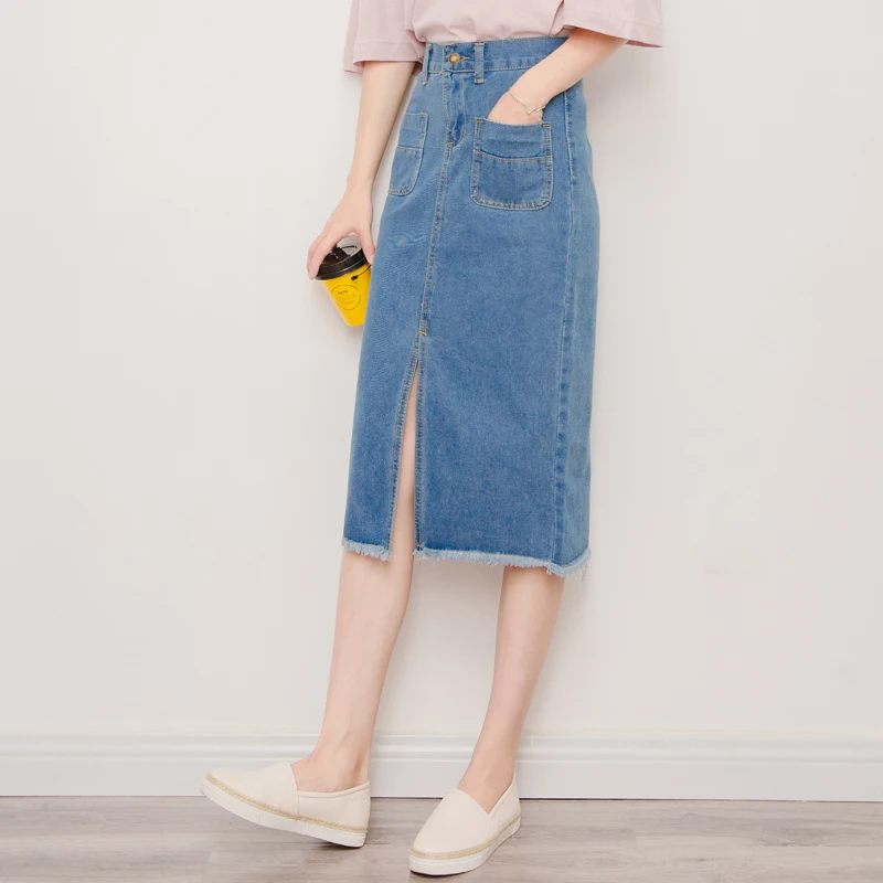 2023 New Spring Summer Style Denim Skirt Women Sexy Split Slim High Waist Midi Skirts Vintage Casual Long Jeans Skirt Saia SF200