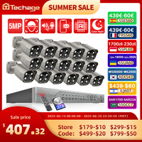 Techage 16CH 5MP POE NVR Kit Security Camera System Two Way Audio H.265 IP AI Camera Outdoor P2P CCTV Video Surveillance Set