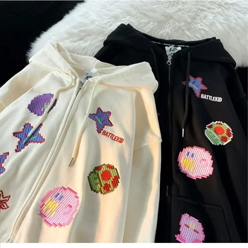 Y2k Cute Print Hoodies Harajuku Loose Oversized Sweatshirts Long Sleeve Teen Hooded Sweatshirt Korean Fashion Zipper Goth Coats