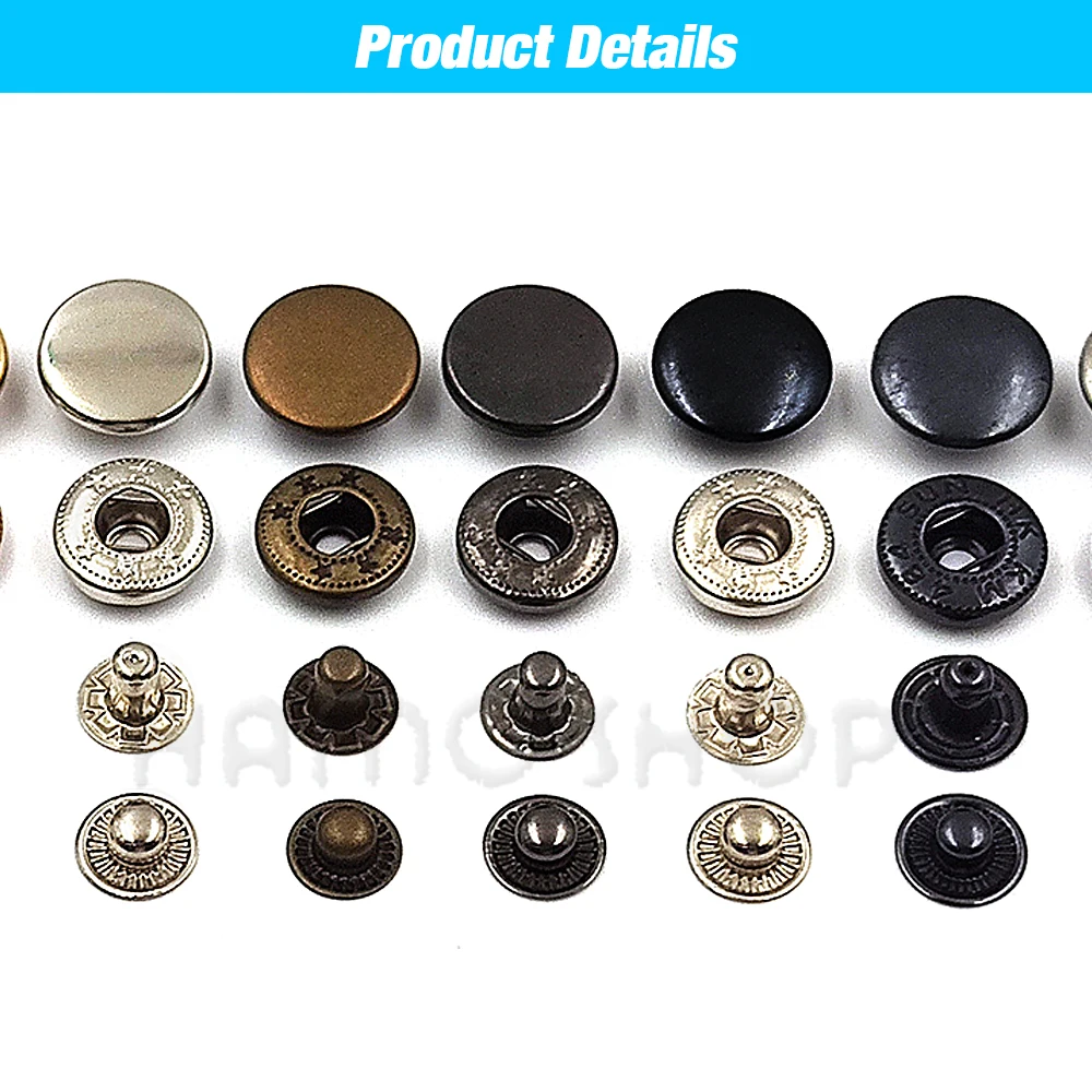 25Sets 831/633/655 Snap Fasteners Metal Snaps Press Button Studs Optional Tool For DIY Sewing Clothes Garment Bags Shoes Jacket