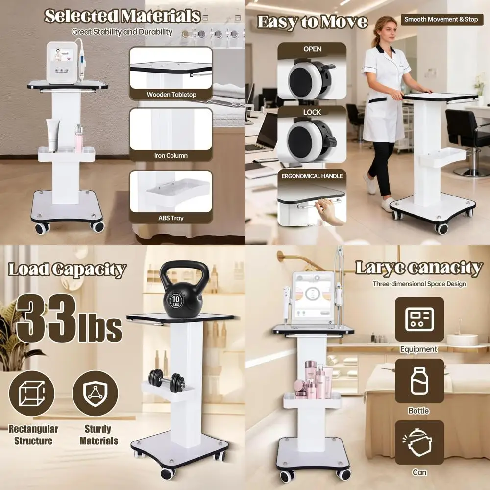 

Rolling Beauty Trolley with 3-Tier Storage, Lockable Wheels, Ideal for Estheticians and Salons, Supports 88 lbs