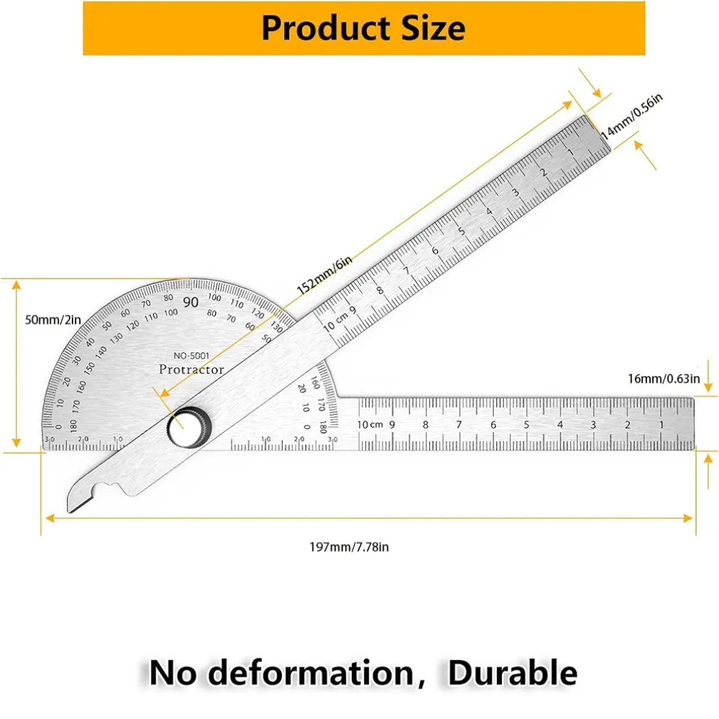 Angle Meter Measure Protractor Ruler Metal Finder 180 Degree Guage Goniometer Stainless Steel Woodworking Wood Measurement Tool