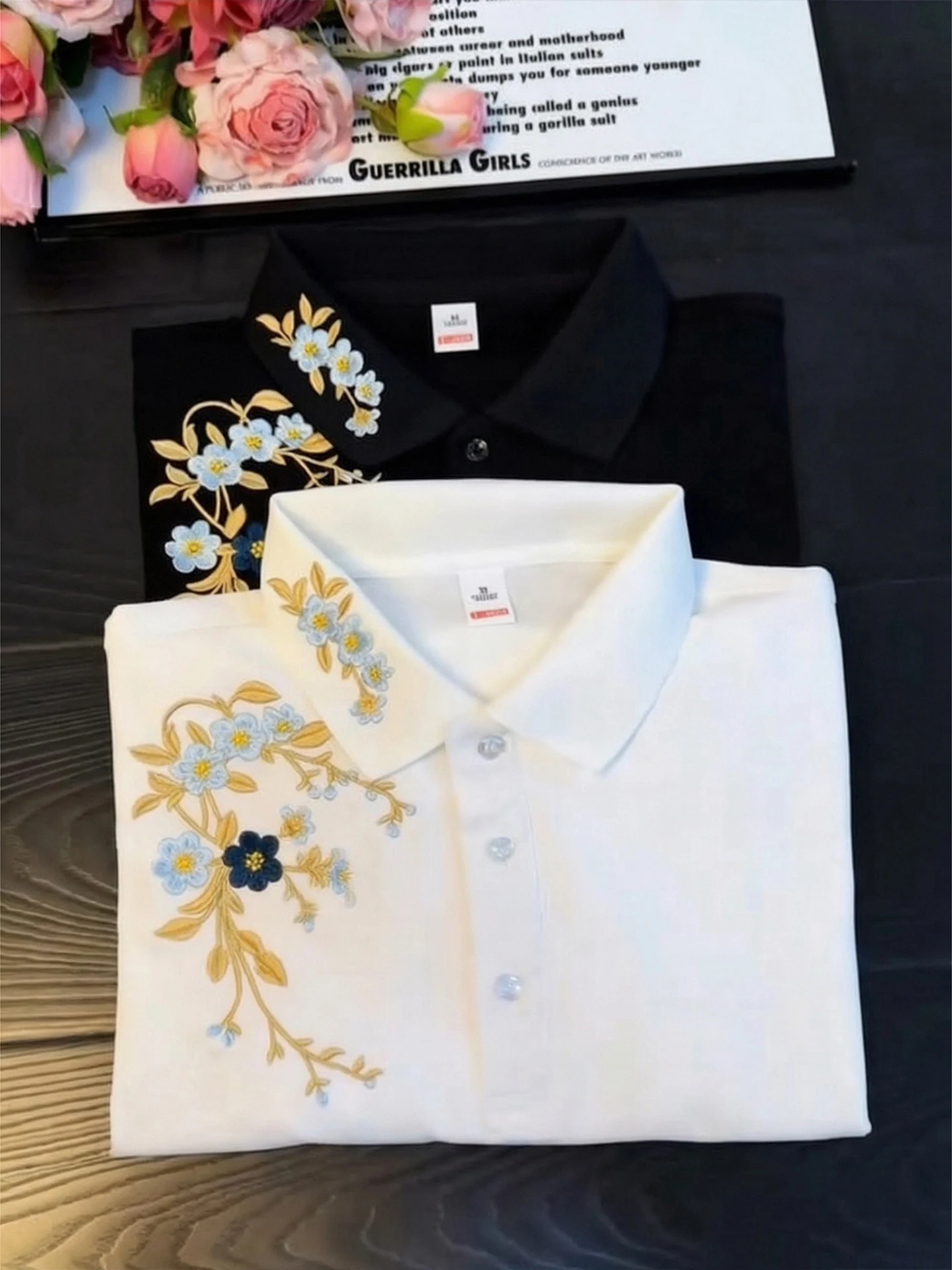 New Chinese Style Heavyweight  Shirt Short Sleeve Men's Summer Wind Shoulder T-Shirt Turn-down Collar Half Sleeve Embroidery