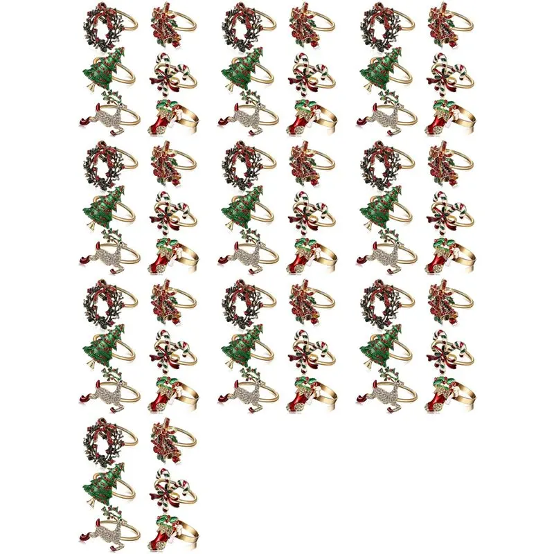 

60Pcs Christmas Napkin Rings Xmas Napkin Holder Rings Wreath For Holiday Party Dinner Table Decoration-AT30