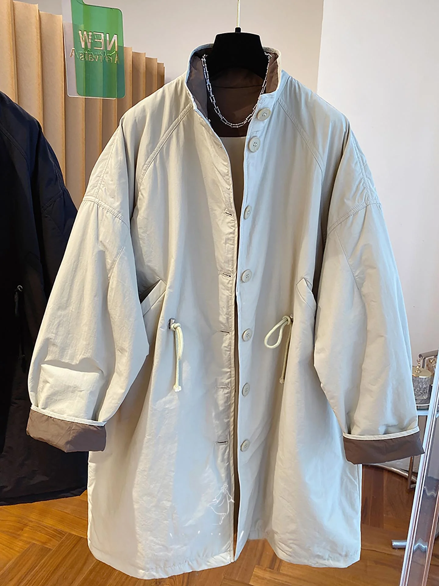 

Retro Korean Sle Dstring Waistcoat Cotton Jaet Women's Loose Casual Stand Collar Coat Winter New Arrival Long Coat