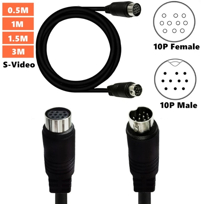 3/1.5/1/0.5m S-video Cable Male to Female 10Pin Mini DIN Computer Connector TV Cable For Projector VCR DVD Nickel Plated