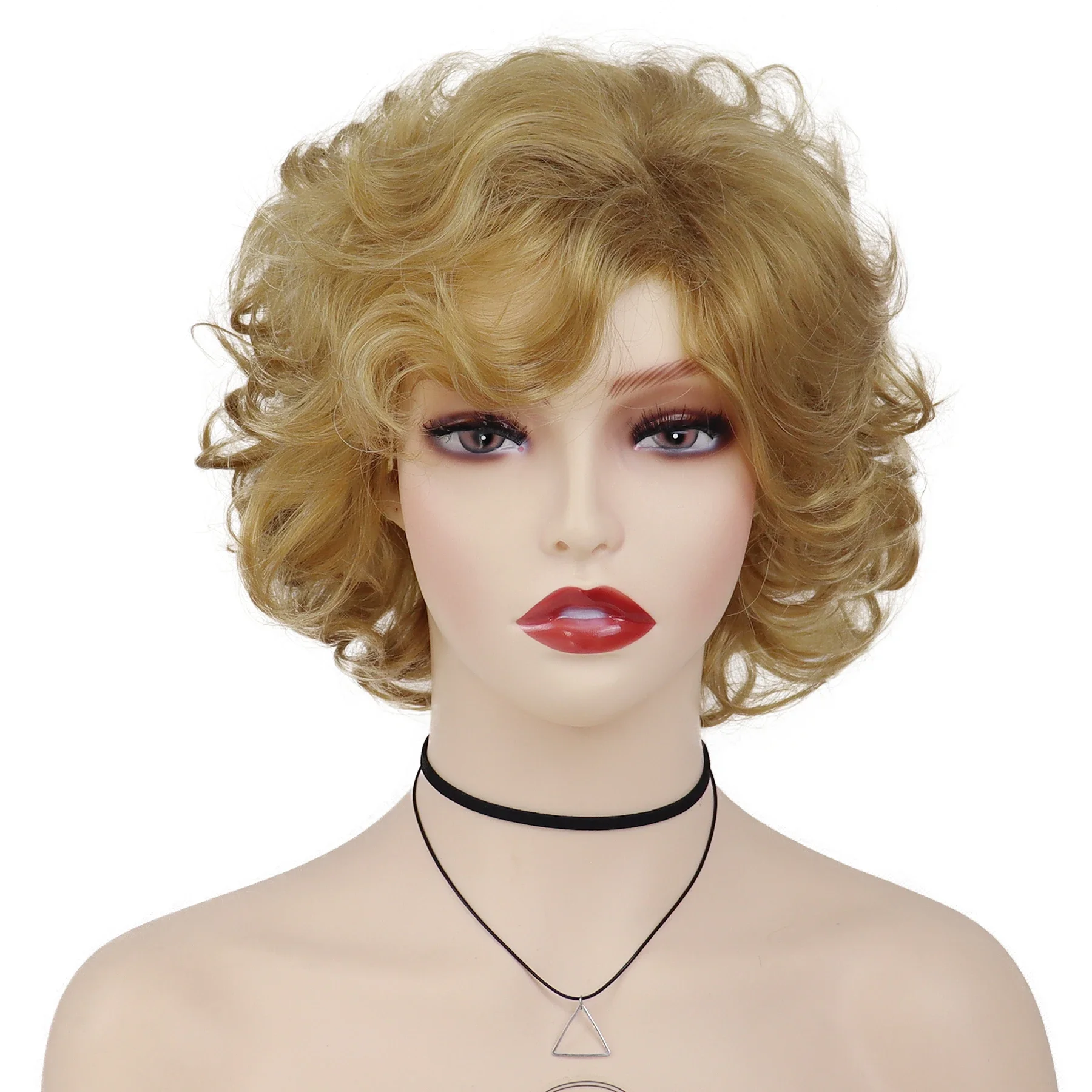 Synthetic Natural Blonde Wig Short Curly Hair for Women Daily Use Blond Layered Wig with Bangs Cancer Patient Wigs Gift Outfits