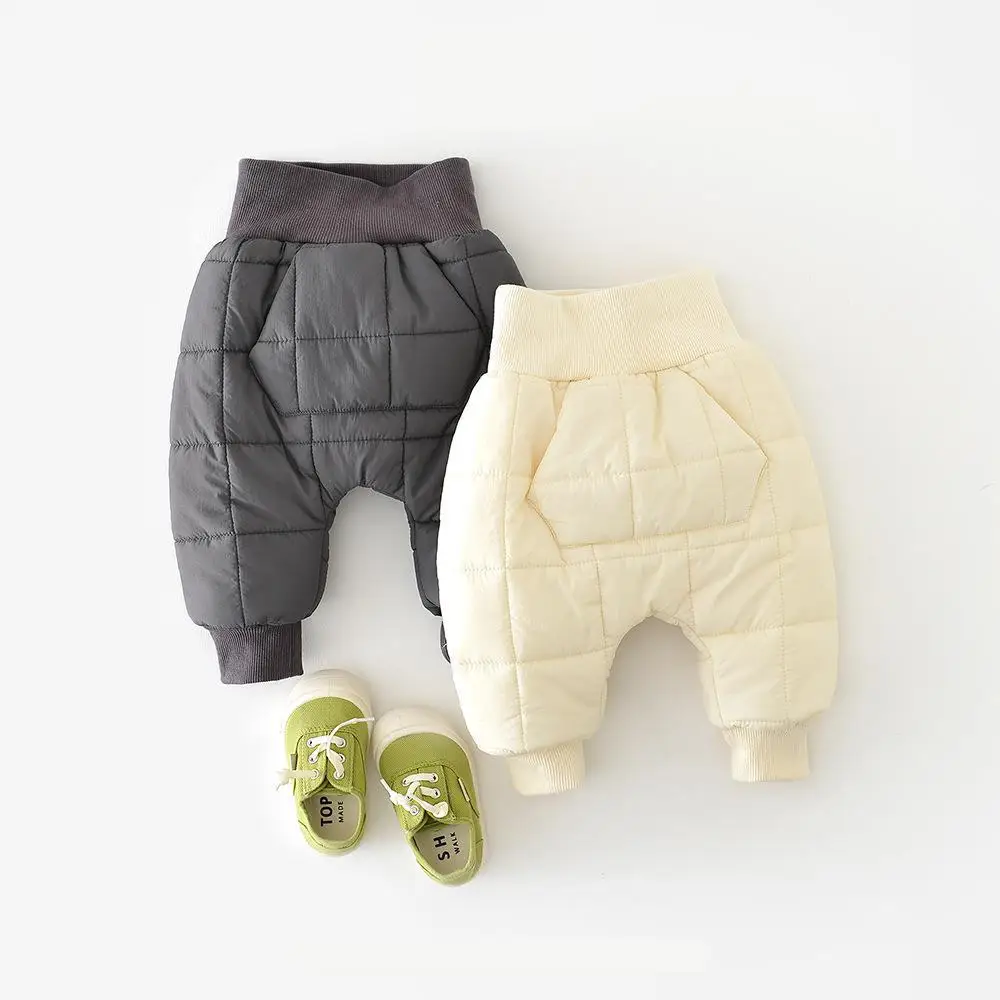

2025 Winter New Baby Warm Trousers Solid Infant Girl Casual Pants Plus Velvet Thick Boys High Waist Pants Toddler Clothes