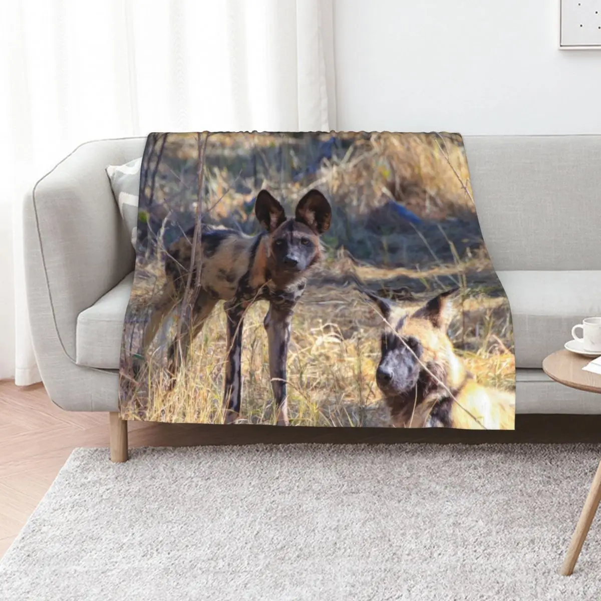 

Two African wild dogs in Moremi Game Reserve, Botswana Throw Blanket Luxury Plush Flannel Fabric Blankets