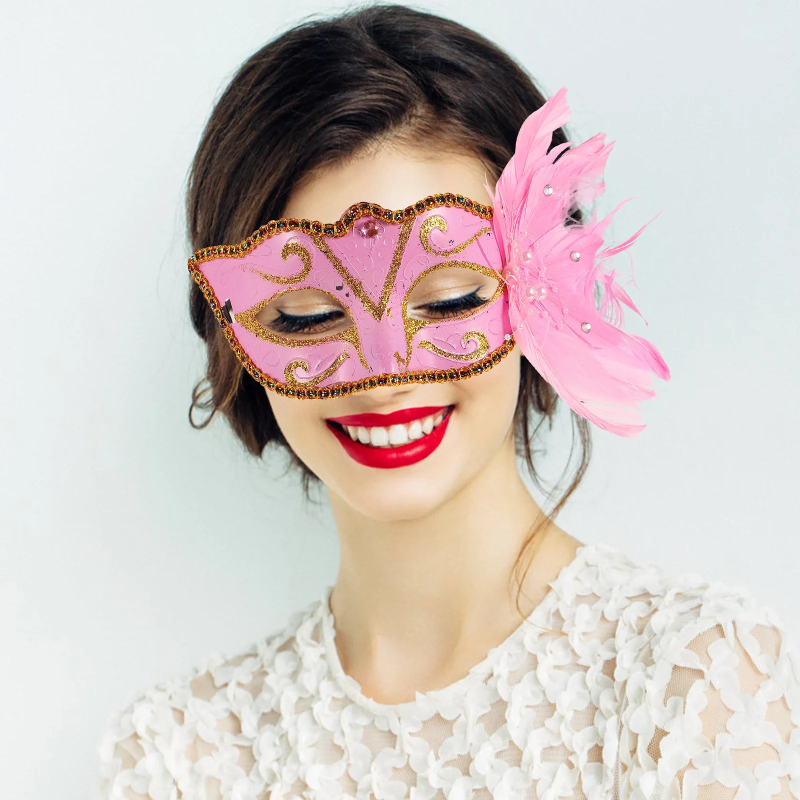 

Pink Half Masquerade Party Costume Prop For Cosplay Dancing Fancy Dress Princess Durable Comfortable Stand Out Party