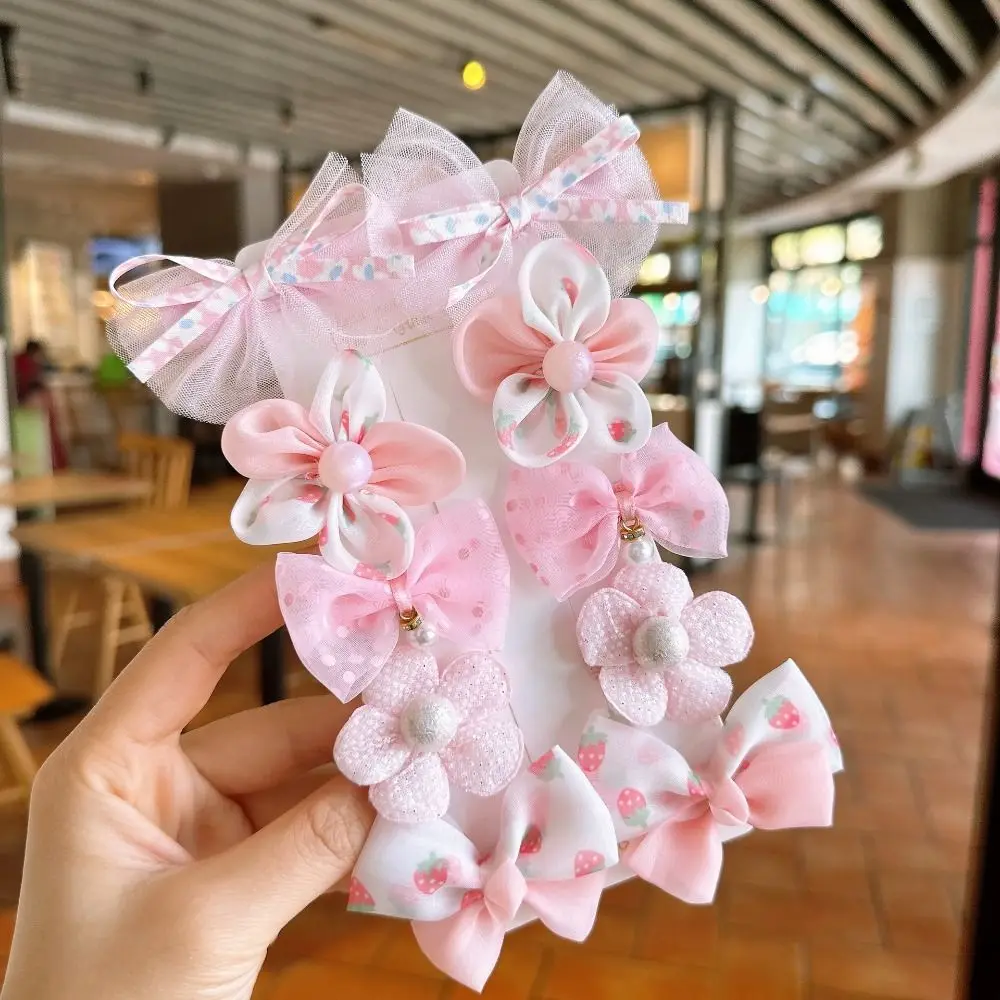 مجموعة من مشابك الشعر مع الدانتيل للطفلة ، مشبك شعر لطيف مع جناح لامع ، زهرة اللؤلؤ ، 10 أجزاء