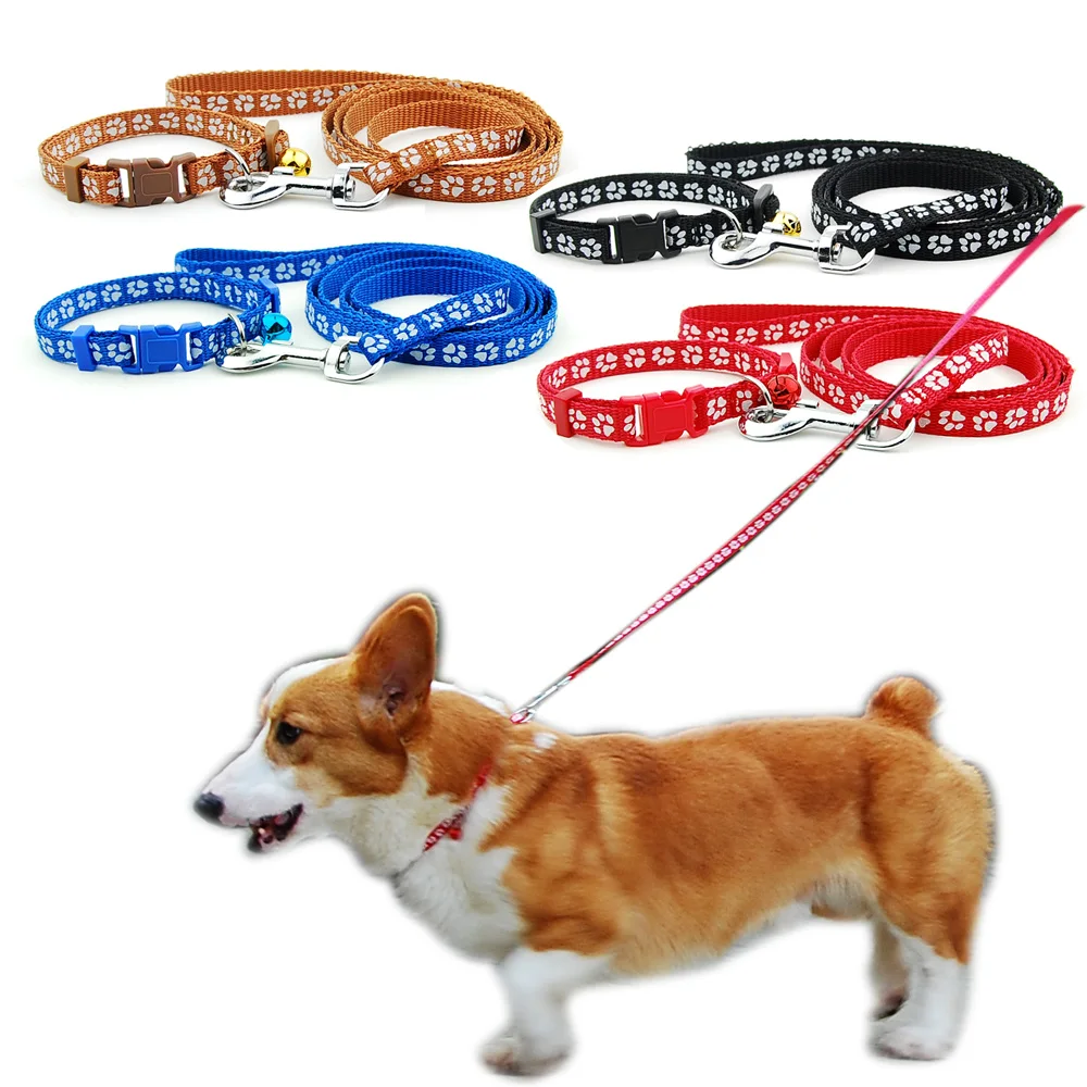 Pet Dog Nylon Collar and Leash Adjustable Reflective Paw Pet Products for Cat Small Dogs Outdoor Walking Puppy Accessories