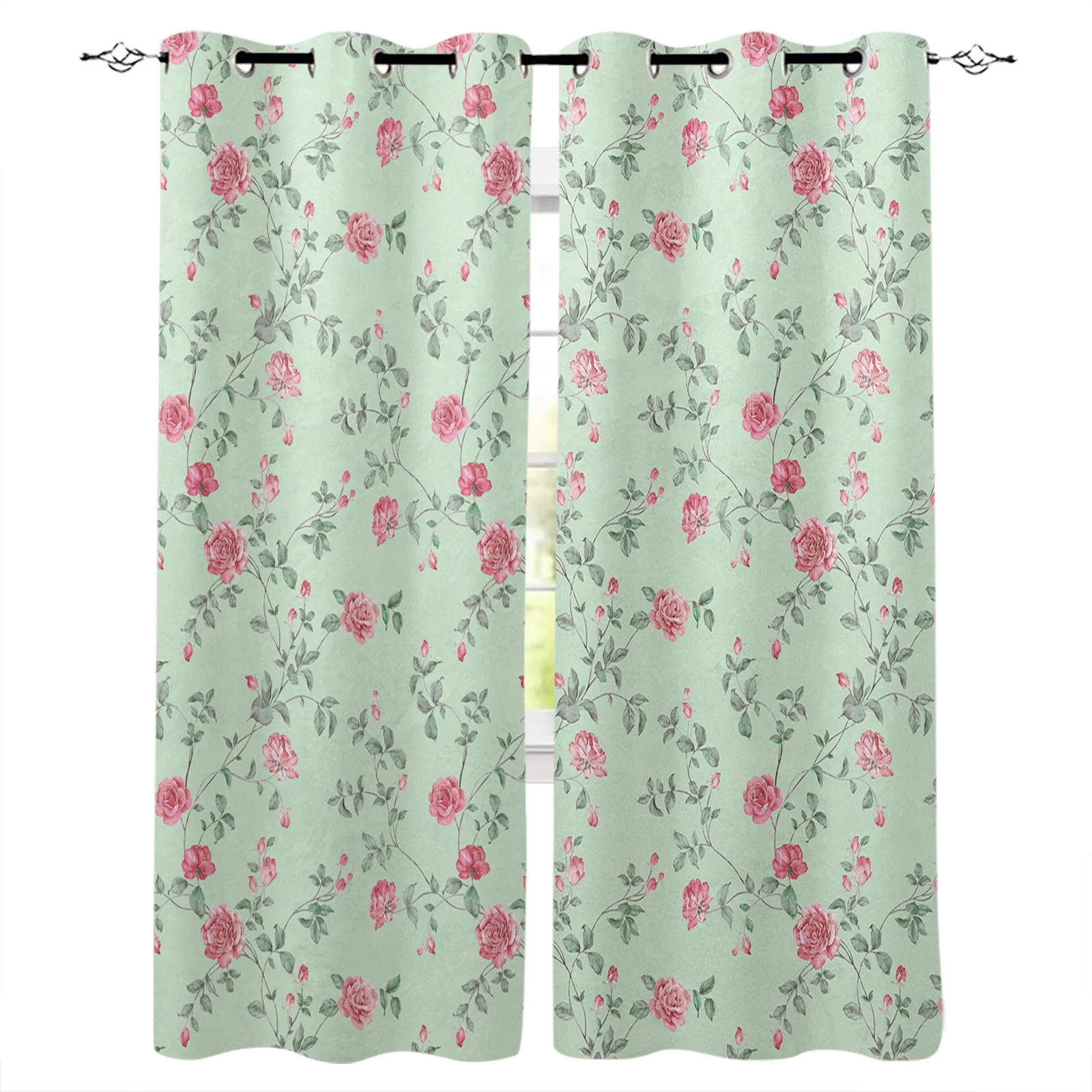 

Flower Plant Rose Curtains for Living Room Kids Bedroom Blinds Windows Curtain Balcony Doorway Hall Custom Drape Long Cortinas