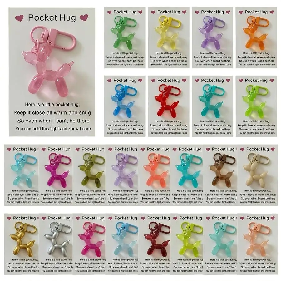 1/5/10/20/50/100pcs Balloon Dog Pocket Hug Cards, Random Color Cute Dog Lover Greeting Cards with Heart Design, Mixed Colors, Pe