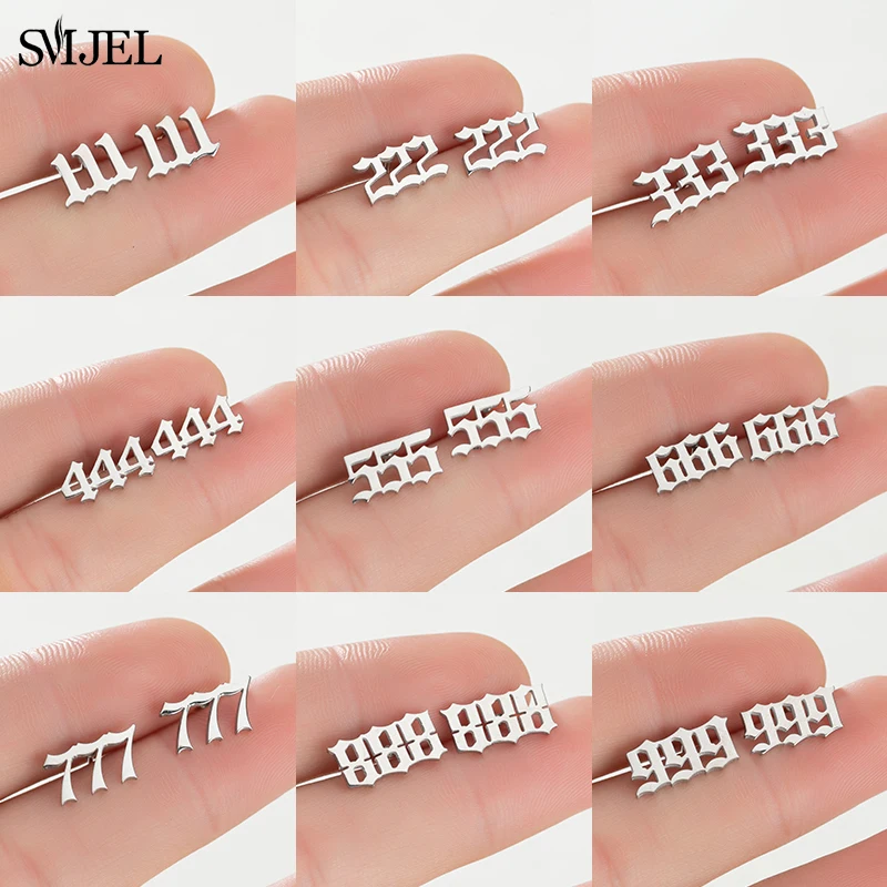 Lucky Angel Number Earring Stainless Steel 111 222 333 444 555 666 777 888 999 Number Earrings Studs Women Jewelry Special Gifts