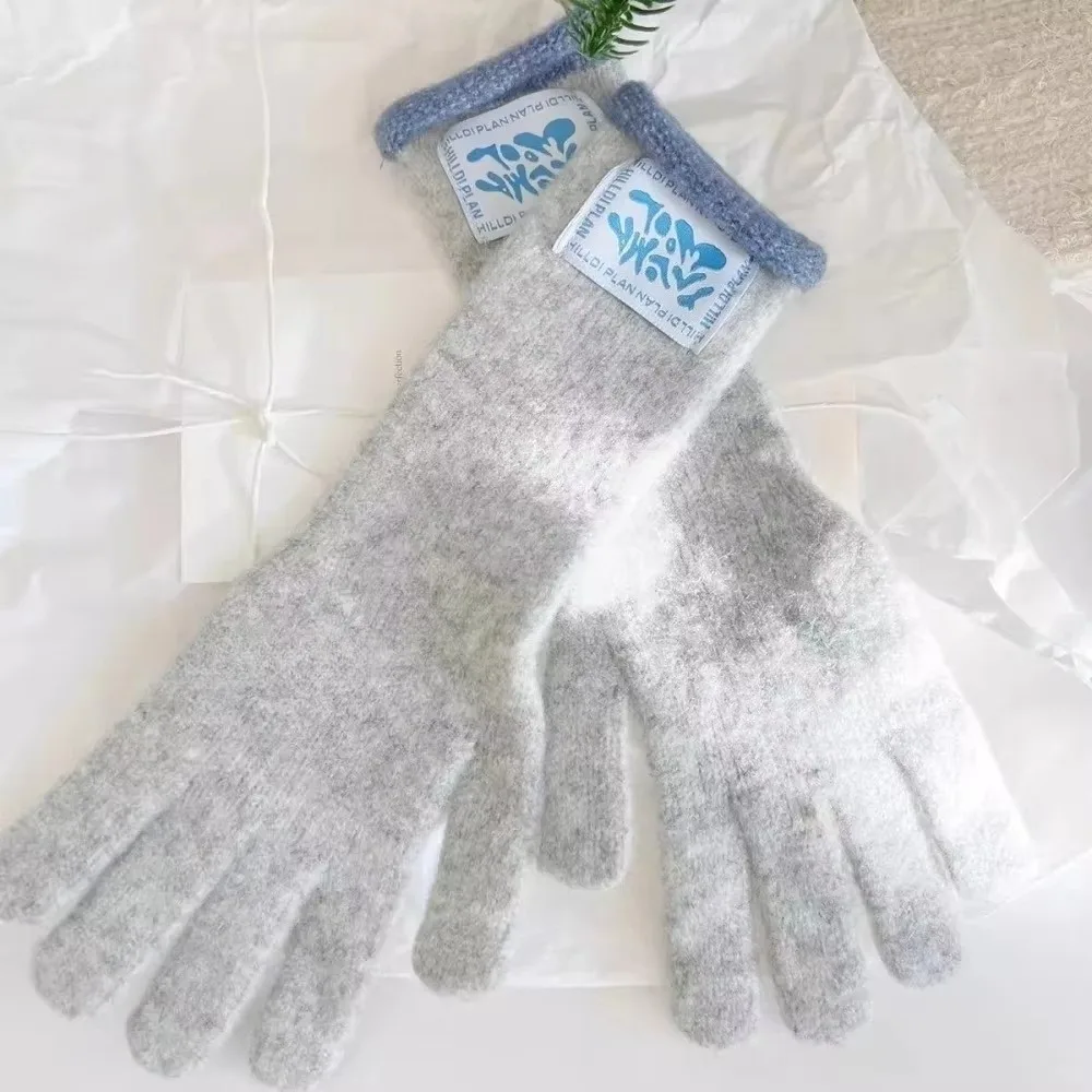 منتصف طول قفازات دافئة تصميم مجعد اللون حجب قفازات محبوكة الدوبامين الألوان مريحة قفازات شاشة اللمس النساء