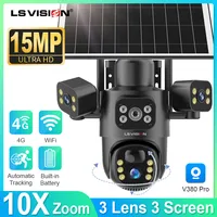 LS VISION 4G/WiFi cámara Solar 3 lentes al aire libre 15MP 4K batería de baja potencia cámara IP PIR visión nocturna V380 Pro CCTV seguridad