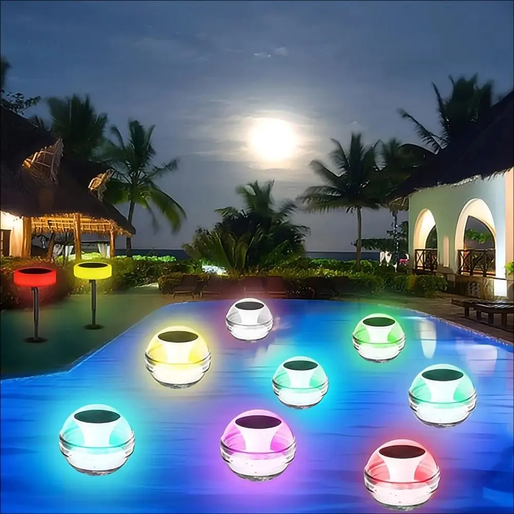 Solar Powered Solar Water Floating Light Three-Mode Waterproof Outdoor Night Lights Color Changing Durable Floating Pool Lamp