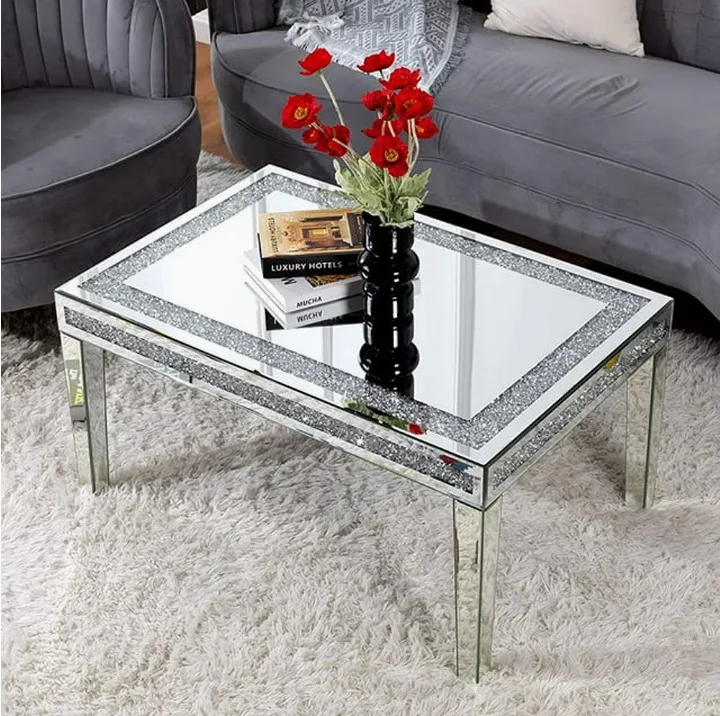 Picture 3: Large square mirror coffee table high-end broken diamond sand decoration, stable bracket support