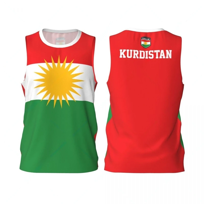 Kurdistan Flag Basketball Tank Tops Summer Fashion National Emblem 3D Printed Sleeveless T Shirts Loose Quick Dry Sports Vest