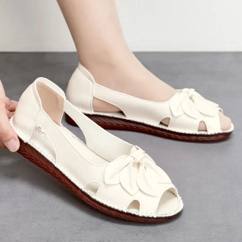 Big size 41 42 luxury women shoes Fish mouth sandals summer flats ladies genuine leather loafers sandalias mujer