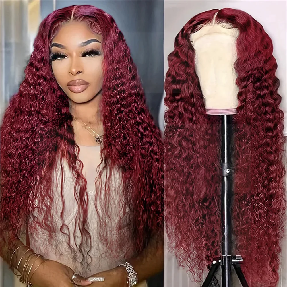 

30 Inch Curly Wave 99J Burgundy High Density Lace Front Wigs Human Hair 13x6 Hd Lace Frontal Wig Colored Brazilian Wig For Women