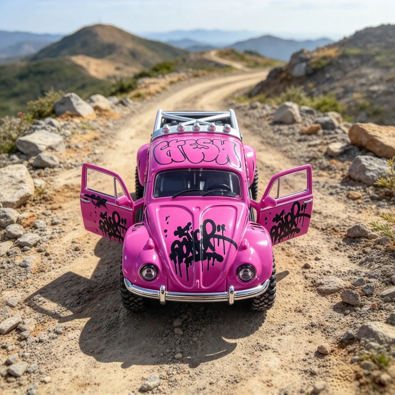 Scale Retro Beetle Style Alloy Car Model, Graffiti Painted Diecast Vehicle, Openable Doors, Pull Back Toy Car for Collectio