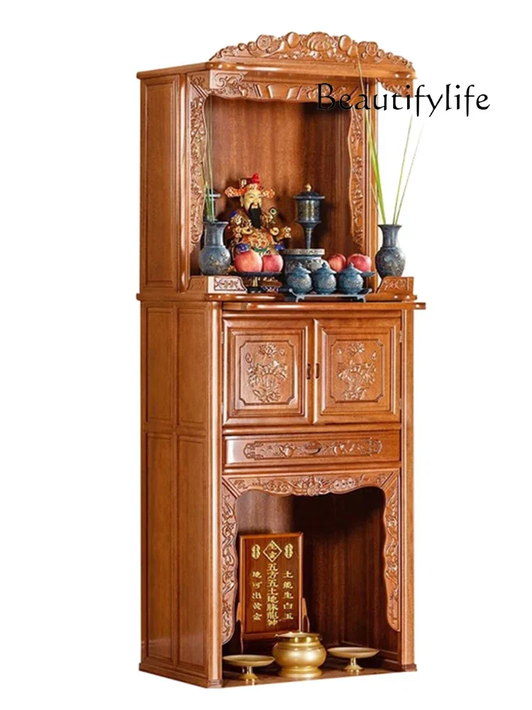 

Two-Layer Solid Wood Altar Cabinet Chinese Buddha Niche Altar Buddha God of Wealth Cabinet