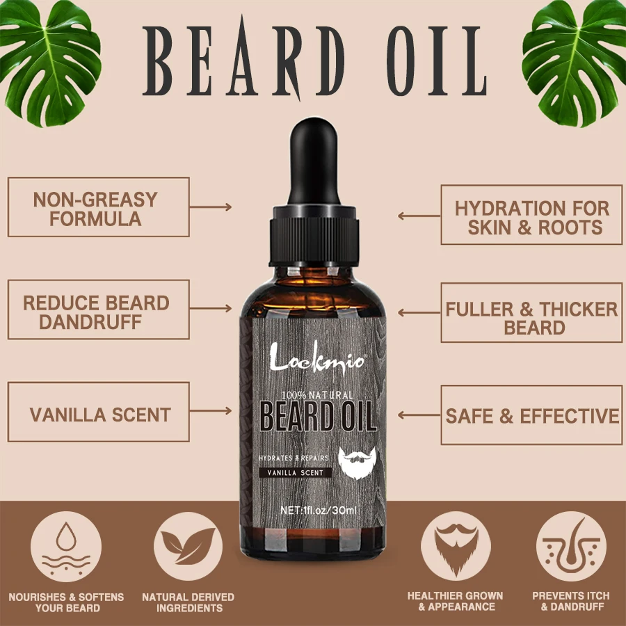 LOCKMIO Vanilla Scent Beard Oil for Men Beards Care Product Prevent Dry and Itchy Skin Under Beards Moisturize Beard Conditioner