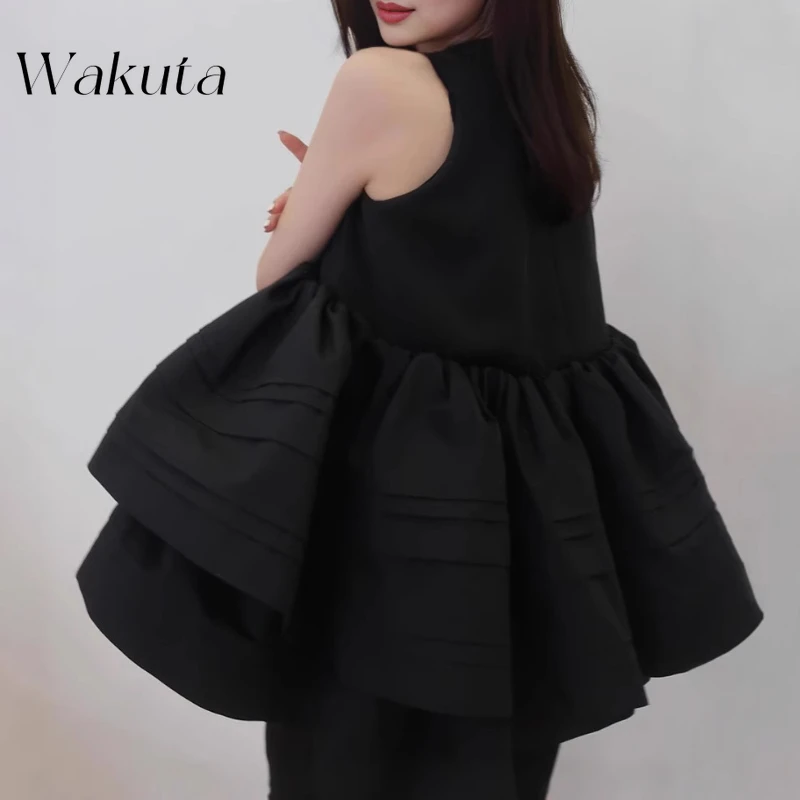 WAKUTA Japanse Zoete Franse Literaire Unieke Mujer All-Match Bud Cloud Hepburn Korte Crop Top Japan Ruches Losse Baljurk shirt