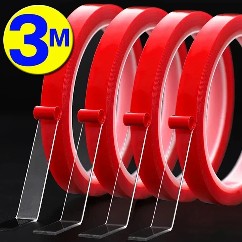 Double Sided Tape Strong Fixation 3Meter 5/10/20/25/30mm Width Transparent Tape Adhesive Waterproof Traceless Sticker Glue Red