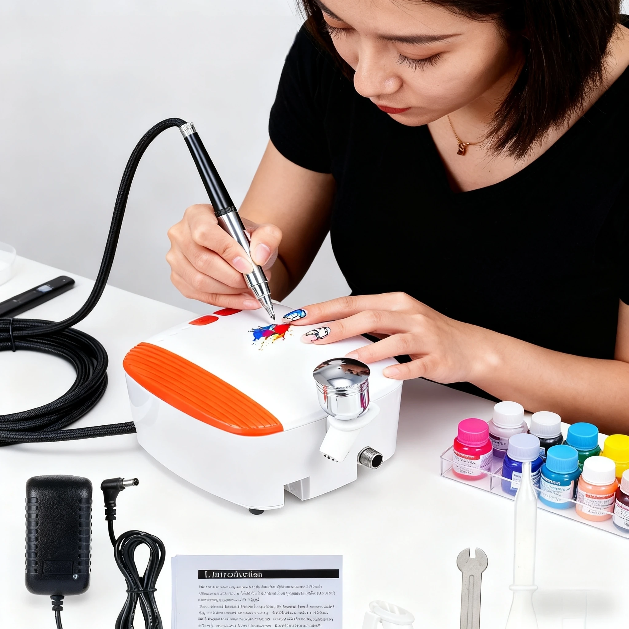 Airbrush Compressor Kit Air Brush Gun Set with Mini Airbrush for Painting Model Making Cake Decoration and Art Drawing