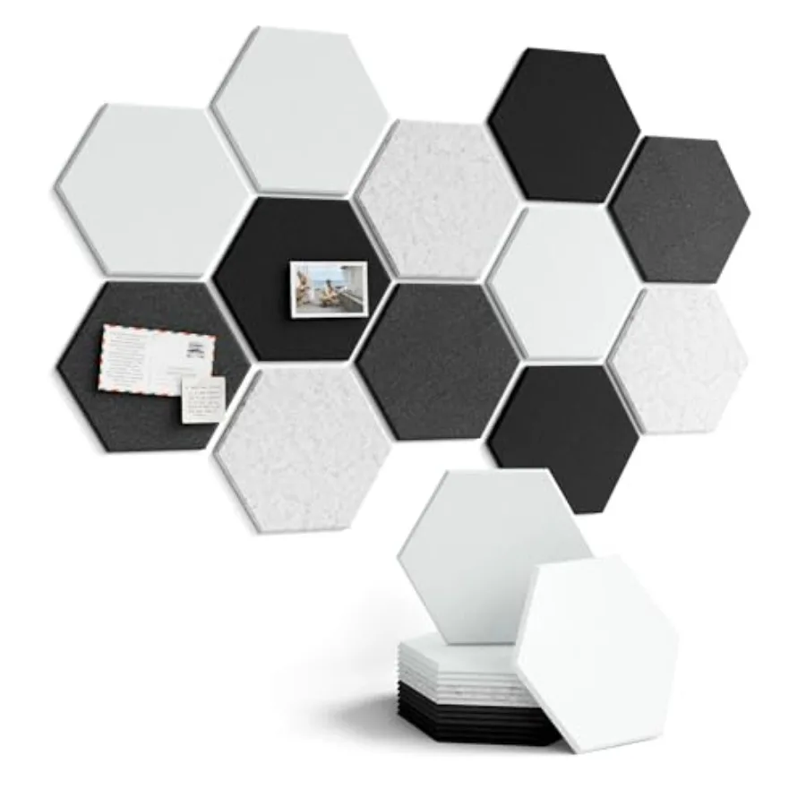

Hexagon Cork Board Alternative for Walls Decor- Felt Bulletin Board Tiles, with 30 Pushpins, 70 Adhesive Tabs for Office, Class