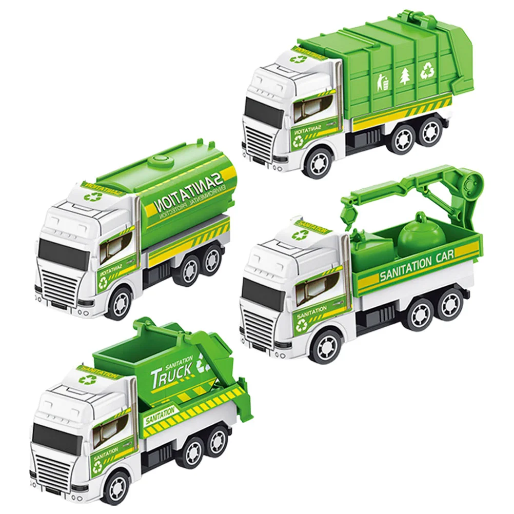 4 Pcs Mini Toys Trucks for Kids Pull Back Car Garbage Plastic Infant Toddler Models Toddlers