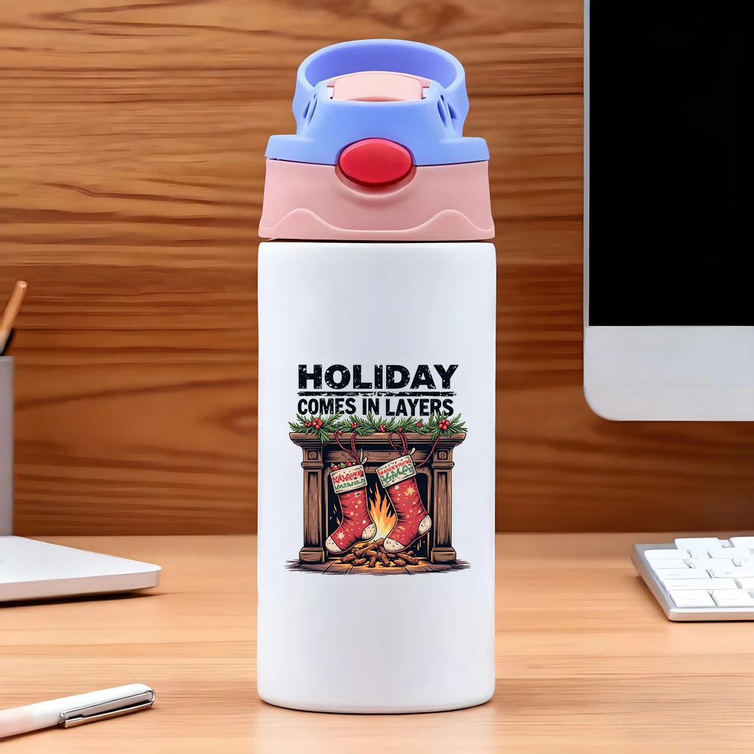 Tasse thermique en acier inoxydable 304 + arbre de noël de dessin animé, tasse en paille double couche pour enfants, le choix cadeau le plus chaud pour noël