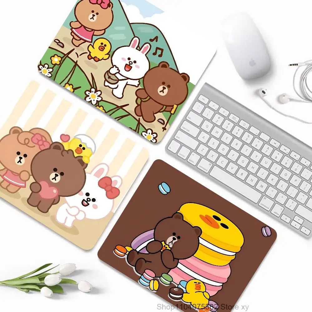 Cute Korean L-LINE FRIENDS Brown Bear And Cony Mousepad Small LockEdge Mouse Pad For Gamers Computer Desk Pad Rectangular