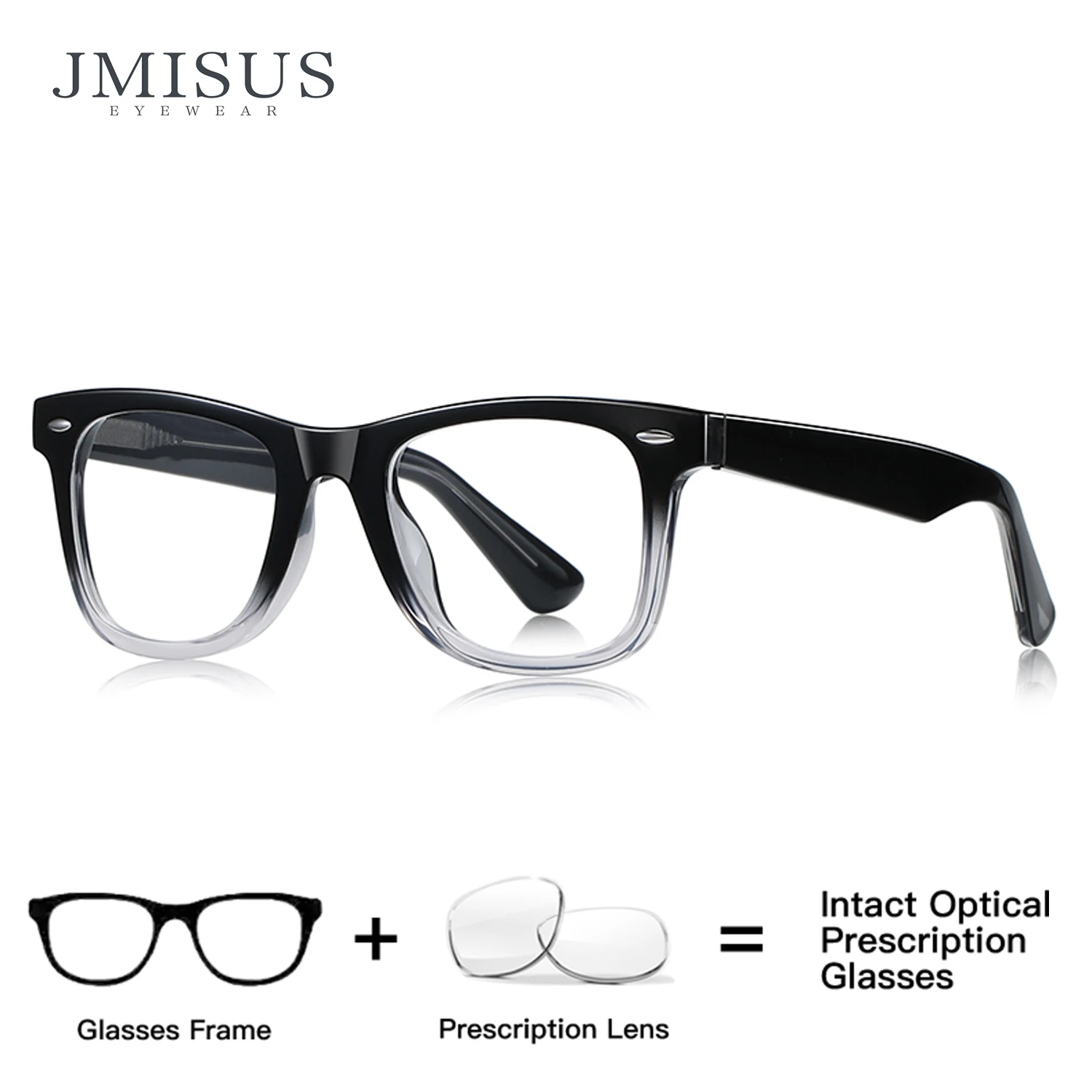 

JMISUS Unisex Handmade Acetate Square Progressive Lenses Anti-Blue Ray Photochromic Brown Multifocal Prescription Eyewear