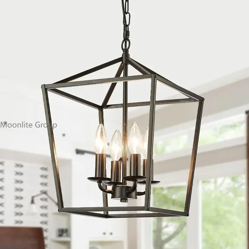 

American Wrought Iron Chandelier Retro Black Chandelier Farmhouse Decoration Leaning Tower Metal Ceiling Lamps